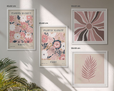 Set of 4 wall art pieces Floral patterns leaves geometry