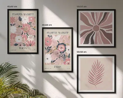 Floral Pattern and Geometry Wall Art set of 4 leaf prints