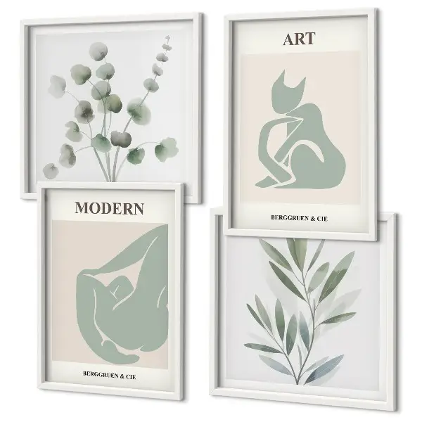 Wall art set with delicate green plant motifs