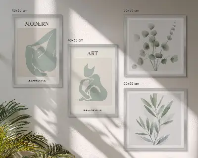 Wall art set with delicate green plant motifs
