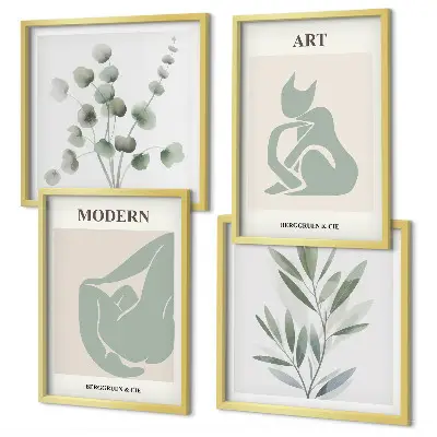 Wall art set with delicate green plant motifs
