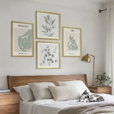 Wall art set with delicate green plant motifs