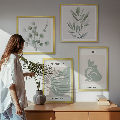 Wall art set Plant motifs, delicate green