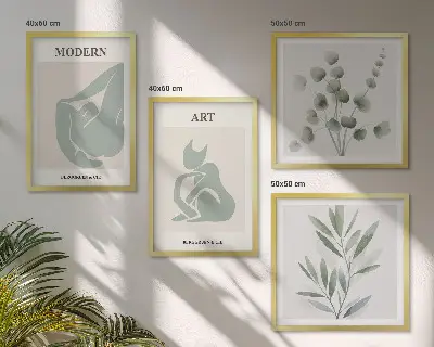 Wall art set with delicate green plant motifs