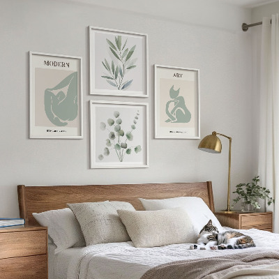 Wall art set Plant motifs, delicate green
