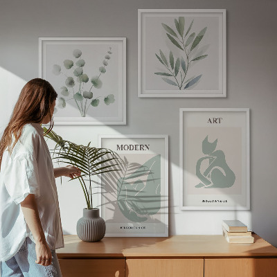 Wall art set Plant motifs, delicate green