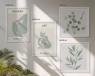Wall art set with delicate green plant motifs