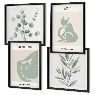 Wall art set with delicate green plant motifs