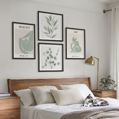 Wall art set Plant motifs, delicate green