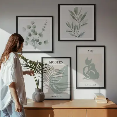 Wall art set with delicate green plant motifs