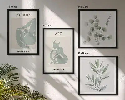 Wall art set with delicate green plant motifs