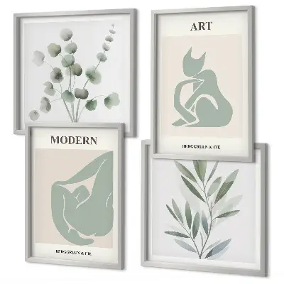 Wall art set with delicate green plant motifs