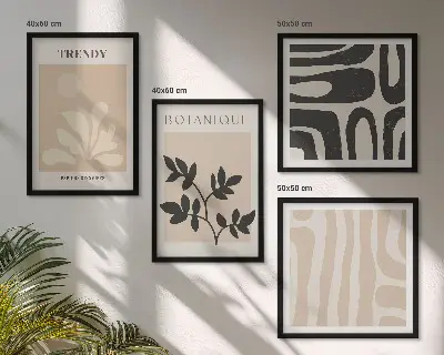 Wall art set with stylish plant patterns in beige and black