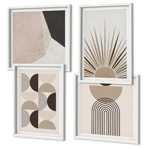 Set of 4 abstract wall art pieces in beige and brown shapes