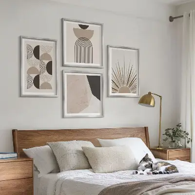 Set of 4 wall art pieces Abstract beige and brown shapes
