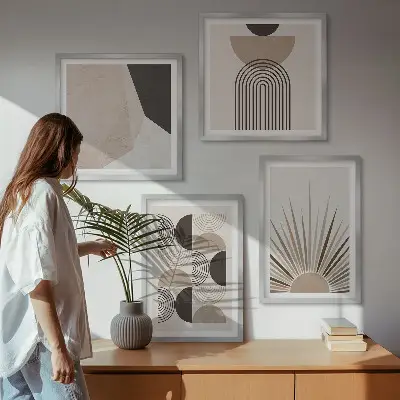 Set of 4 abstract wall art pieces in beige and brown shapes