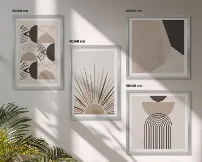Set of 4 abstract wall art pieces in beige and brown shapes