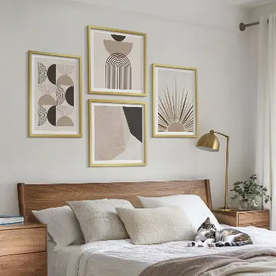 Set of 4 abstract wall art pieces in beige and brown shapes