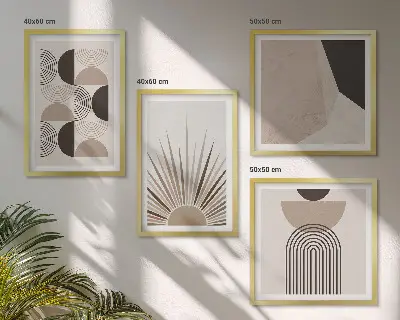 Set of 4 abstract wall art pieces in beige and brown shapes