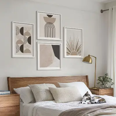 Set of 4 abstract wall art pieces in beige and brown shapes
