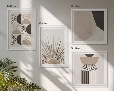 Set of 4 abstract wall art pieces in beige and brown shapes