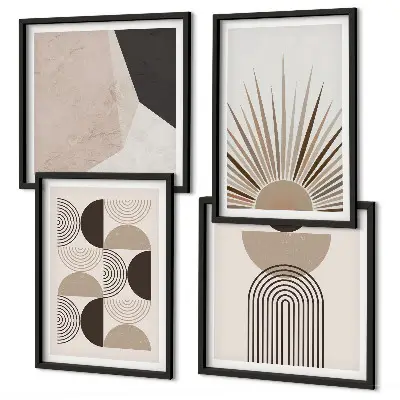 Set of 4 abstract wall art pieces in beige and brown shapes
