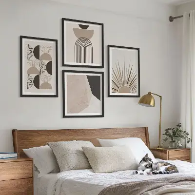 Set of 4 abstract wall art pieces in beige and brown shapes