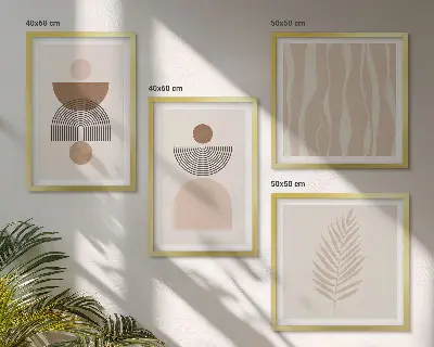 Multi-piece wall art set abstract shapes in brown and beige