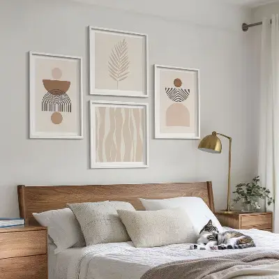 Multi-piece wall art set abstract shapes in brown and beige