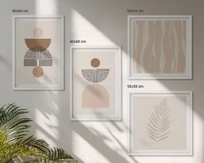 Multi-piece wall art set abstract shapes in brown and beige