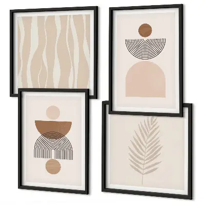 Multi-piece wall art set abstract shapes in brown and beige