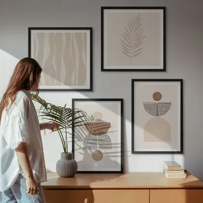 Multi-piece wall art set abstract shapes in brown and beige
