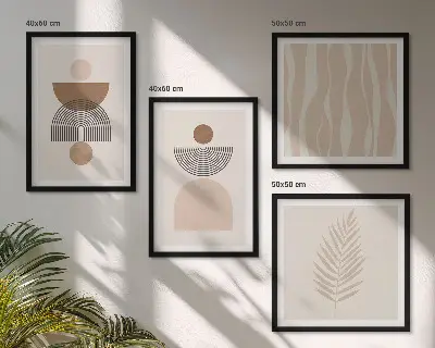 Multi-piece wall art set abstract shapes in brown and beige