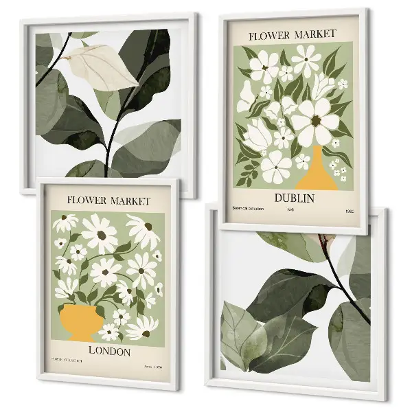 Set of 4 floral pattern wall art pieces featuring London and Dublin designs