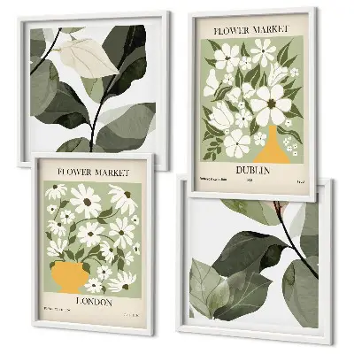 Set of 4 floral pattern wall art pieces featuring London and Dublin designs