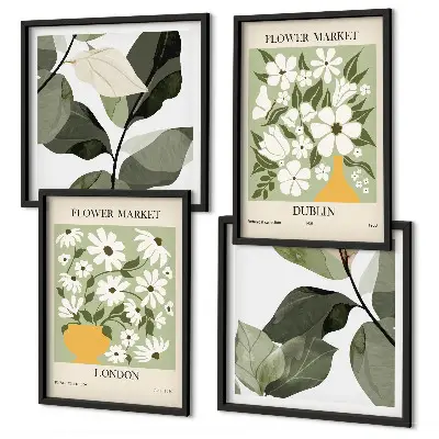 Set of 4 floral pattern wall art pieces featuring London and Dublin designs