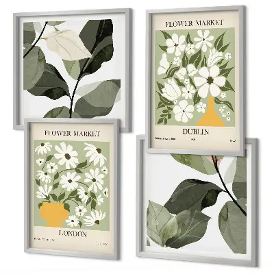 Set of 4 floral pattern wall art pieces featuring London and Dublin designs