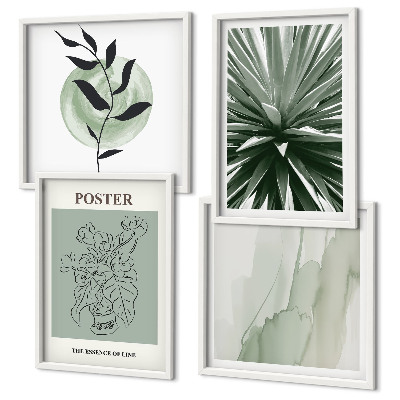Wall art set Green beige plant patterns