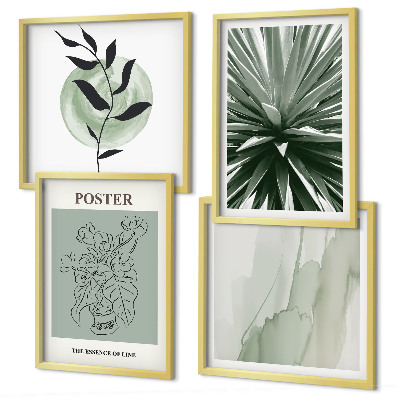 Wall art set Green beige plant patterns