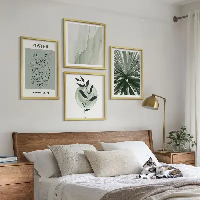 Wall art set green and beige plant patterns