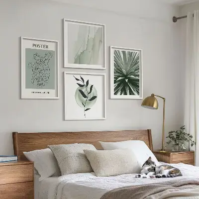 Wall art set green and beige plant patterns