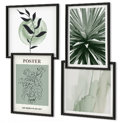 Wall art set Green beige plant patterns