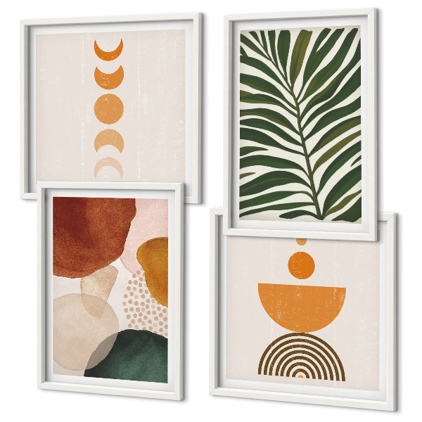 Set of 4 wall art pieces Abstract leaf shapes