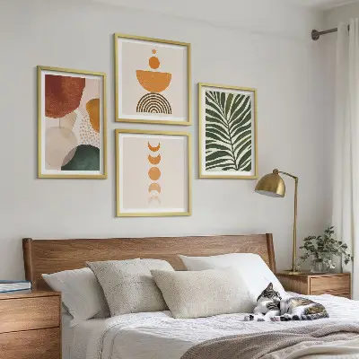 Abstract leaf wall art set set of 4 pieces