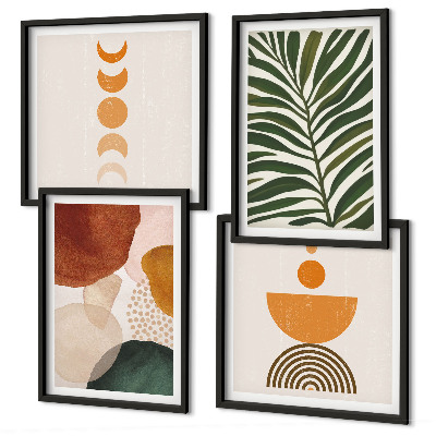 Set of 4 wall art pieces Abstract leaf shapes