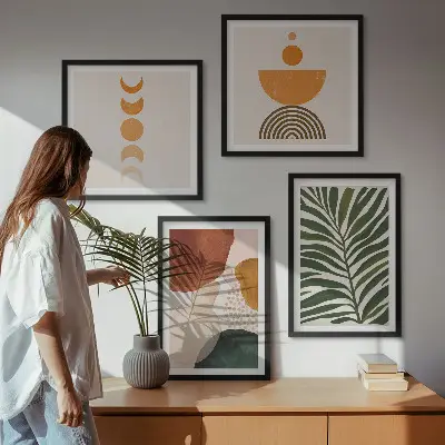 Abstract leaf wall art set set of 4 pieces