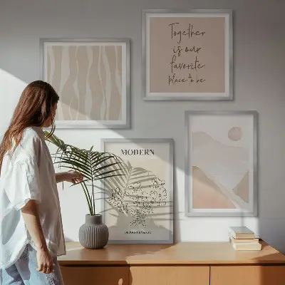 Multi-piece abstract wall art set with colorful shapes
