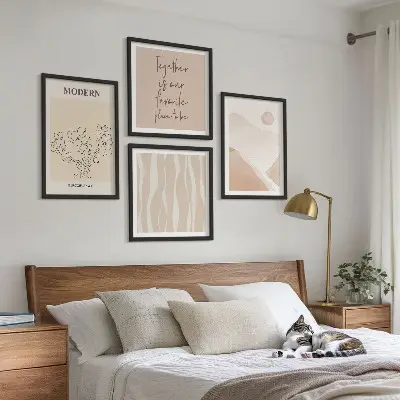 Multi-piece abstract wall art set with colorful shapes