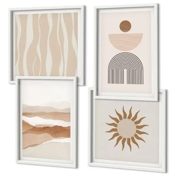 Wall art set featuring abstract landscape and geometric nature designs