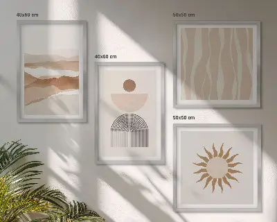 Wall art set featuring abstract landscape and geometric nature designs